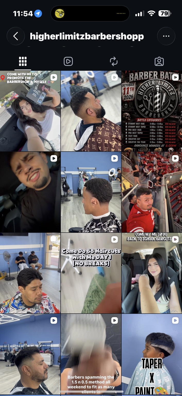 Higher Limitz Barbershop Instagram feed